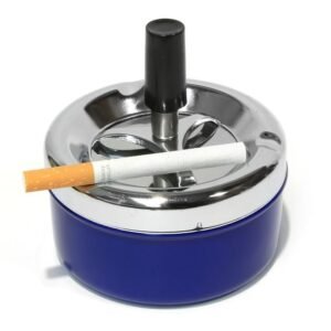Smoke-King | Spinner Ashtray Chrome & Blue | 9cm